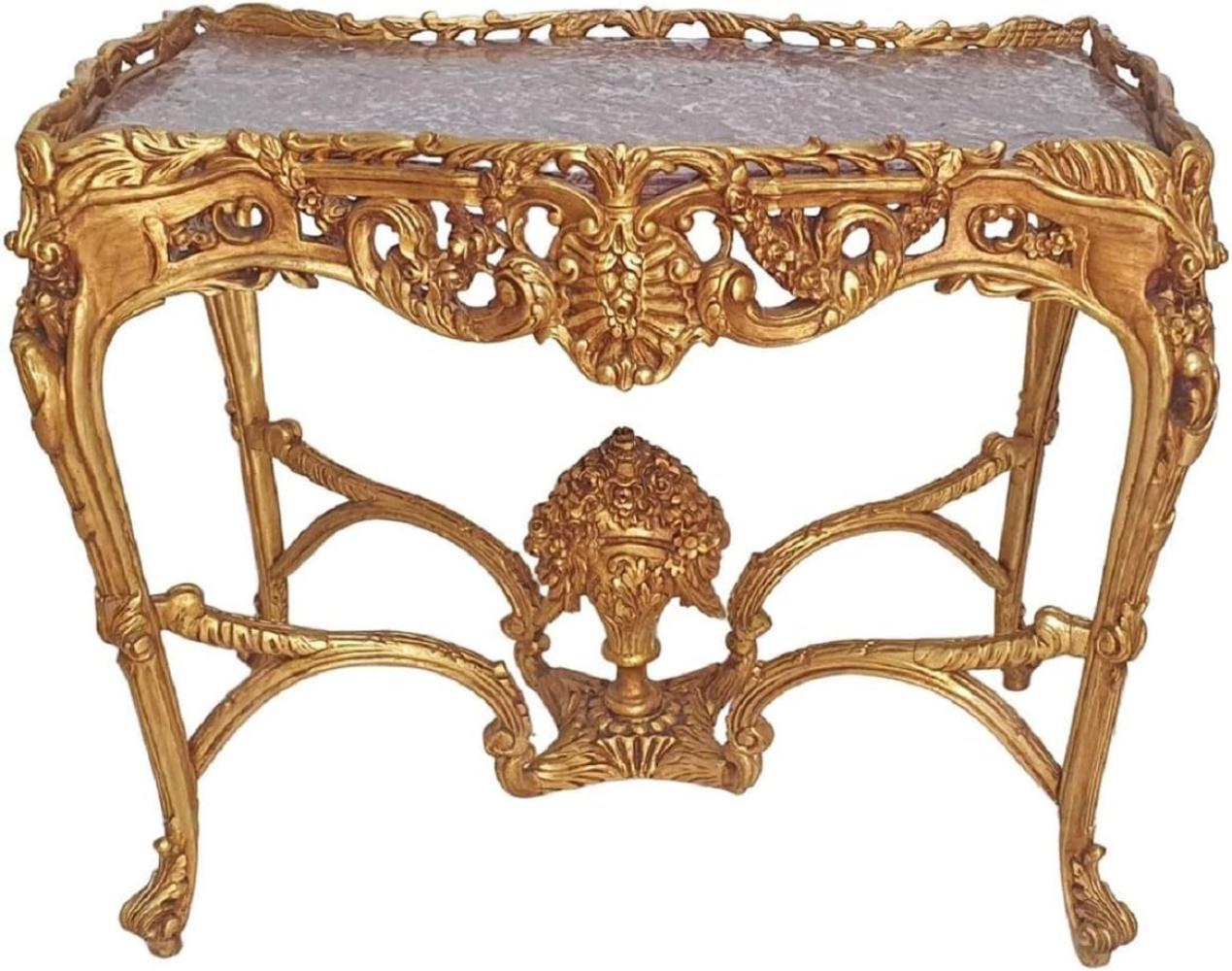 Casa Padrino Barock Beistelltisch Gold / Grau - Rechteckiger Antik Stil Tisch mit Marmorplatte - Wohnzimmer Möbel im Barockstil - Antik Stil Möbel - Barock Möbel Bild 1
