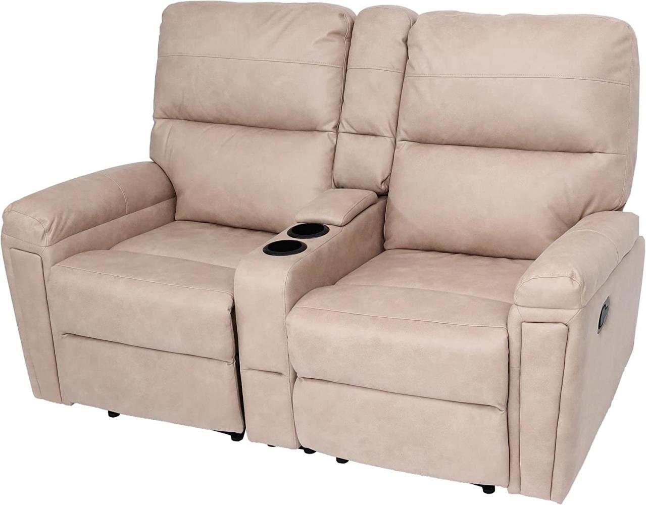 2er Kinosessel HWC-K17, Relaxsessel Fernsehsessel Sofa, Nosagfederung Getränkehalter Fach ~ Stoff/Textil beige Bild 1