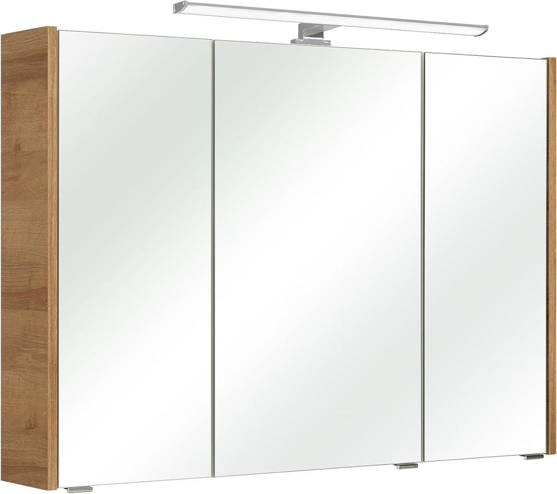 Pelipal Badezimmer-Spiegelschrank Quickset 362 in Riviera Eiche Quer Nachbildung inkl. LED-Beleuchtung, 100 cm breit | Spiegelschrank mit 3 Türen und 6 Einlegeböden Bild 1