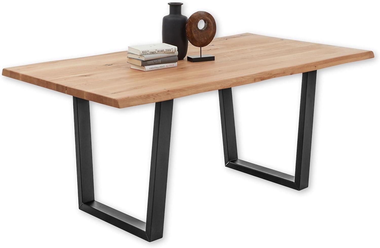 BENNY MINI Esstisch Baumkante Massivholz Eiche - Hochwertiger Baumkantentisch mit schwarzem Metallgestell für Ihr Esszimmer - 180 x 75 x 100 cm (B/H/T) Bild 1