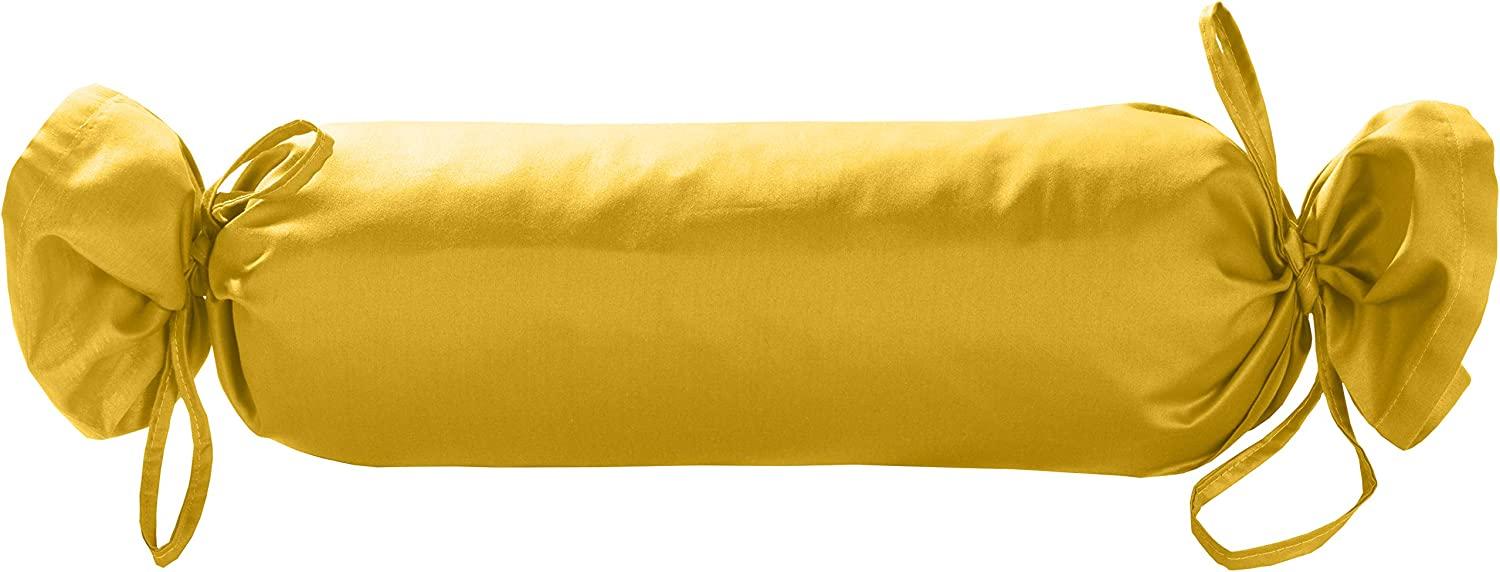 Mako Satin / Baumwollsatin Nackenrollen Bezug uni / einfarbig gelb 15x40 cm mit Bändern Bild 1