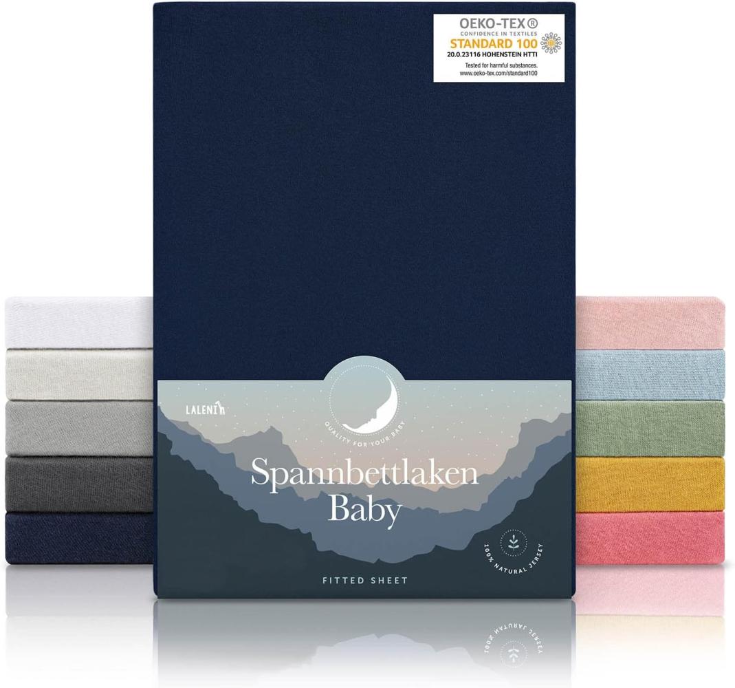 Laleni Basic Spannbettlaken Stubenwagen rechteckig 42x81 cm - Oeko-Tex Zertifiziert, 100% Baumwolle, atmungsaktives Spannbetttuch Jersey Baby, 135 g/m², Dark Ocean Blue - Blau Bild 1