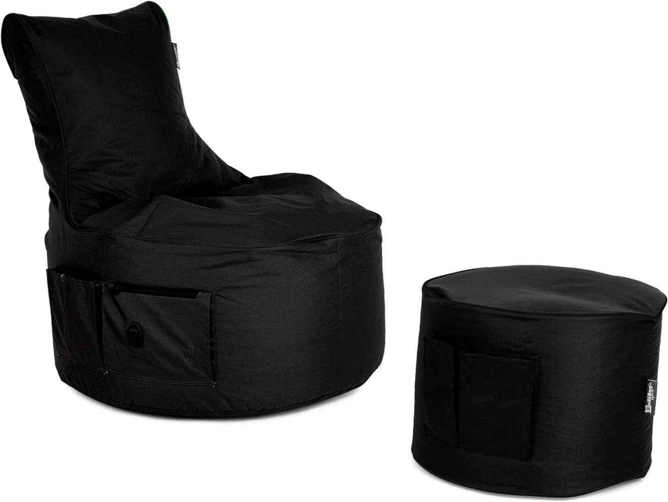 Maverick Gaming Sitzsack mit Hocker für Erwachsene und Kinder - mit USB Ausgang, Seitentaschen für Controller - Gamer Sitzsäcke für Indoor & Outdoor (schwarz) - BubiBag Bild 1