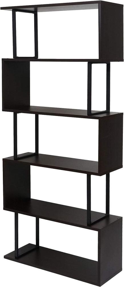 Bücherregal HWC-A27, Standregal Wohnregal, 183x80cm 3D-Struktur 5 Ebenen ~ grau, Metall schwarz Bild 1