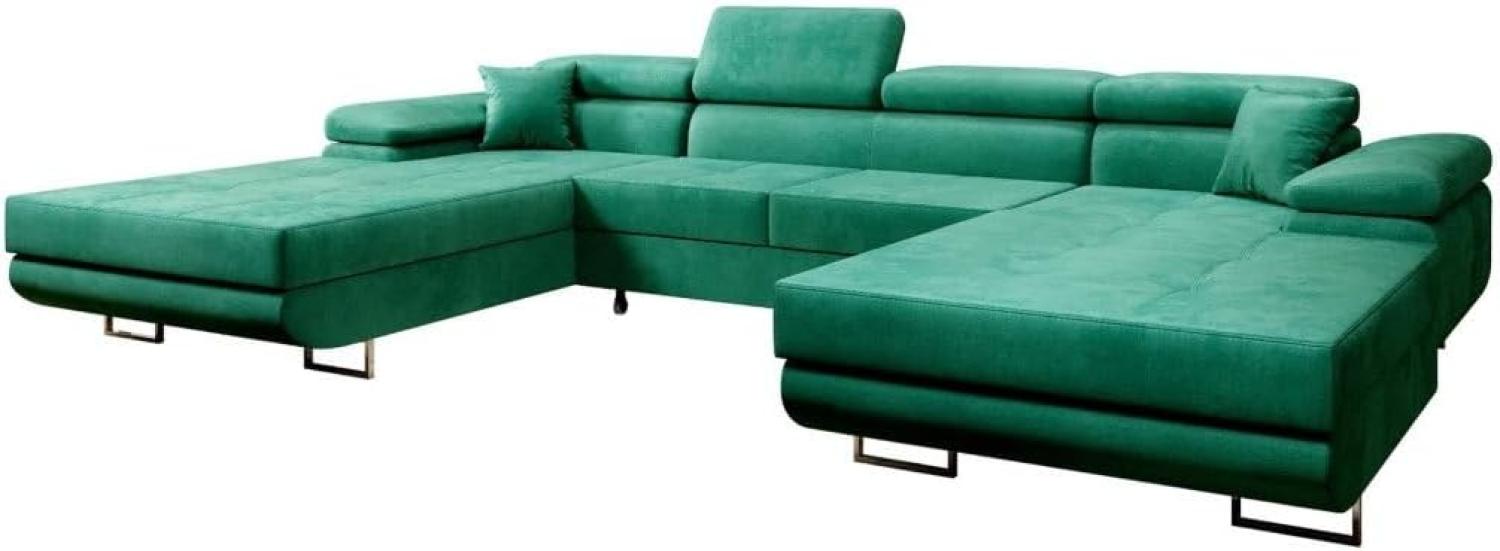 Designer Sofa Calvera U mit Schlaf- und Klappfunktion Grün Bild 1