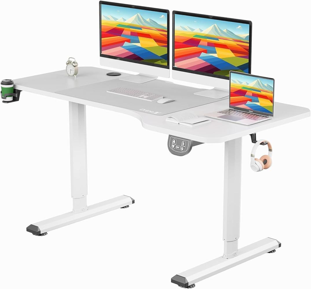 Dripex Schreibtisch höhenverstellbar elektrisch 160x75cm, Stehschreibtisch stufenlos verstellbar, höhenverstellbarer Schreibtisch, ergonomischer Computertisch mit gespleißter Platte, weiß Bild 1