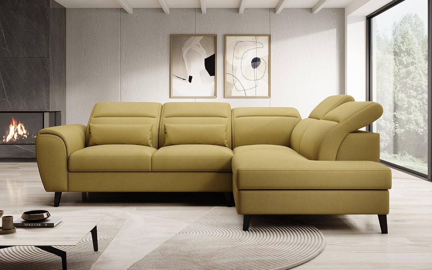 Designer Sofa Nobile mit verstellbarer Rückenlehne Stoff Senf Rechts Bild 1