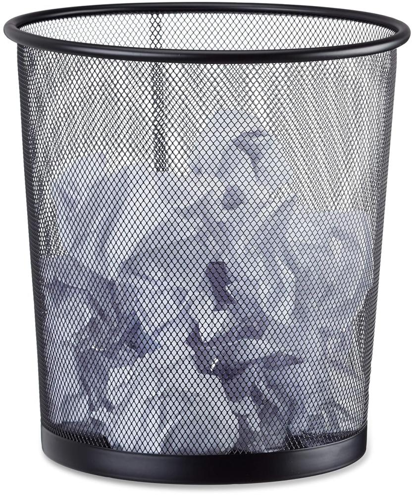 Relaxdays Papierkorb Metall, Mülleimer aus Drahtgeflecht, runder Drahtkorb für Büro, 26 cm Ø, 27,5 cm hoch, schwarz Bild 1