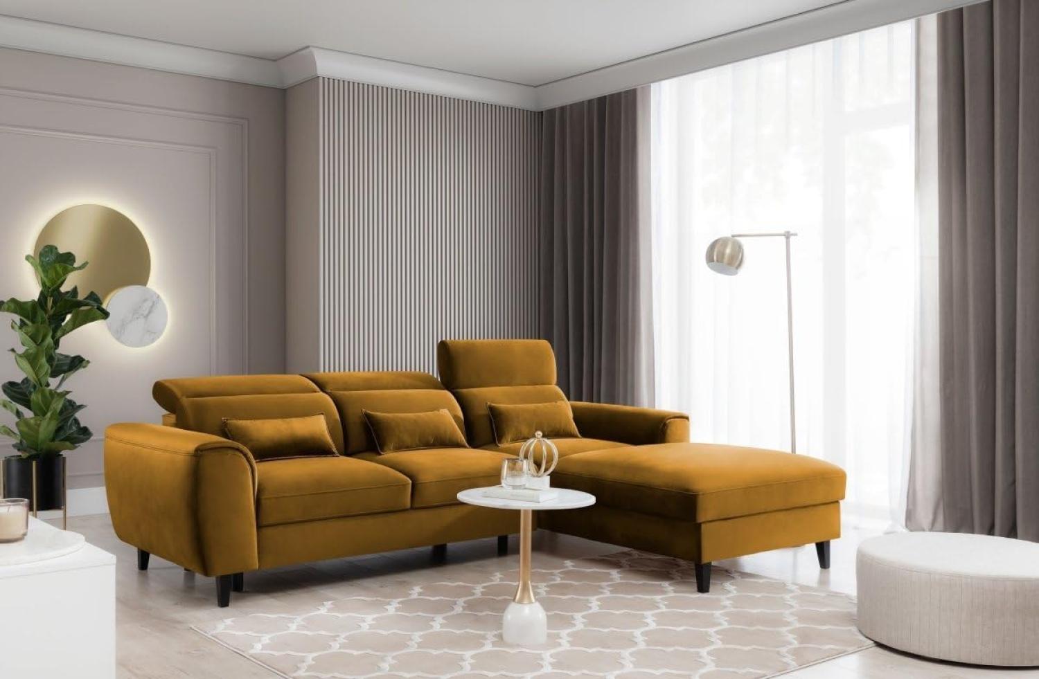 Designer Sofa Forino mit Schlaf- und Klappfunktion Senf Rechts Bild 1