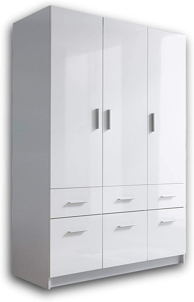 HAGEN Eleganter Kleiderschrank 3-türig mit viel Stauraum - Vielseitiger Drehtürenschrank in Weiß, Front Hochglanz Weiß - 135 x 195 x 57 cm (B/H/T) Bild 1