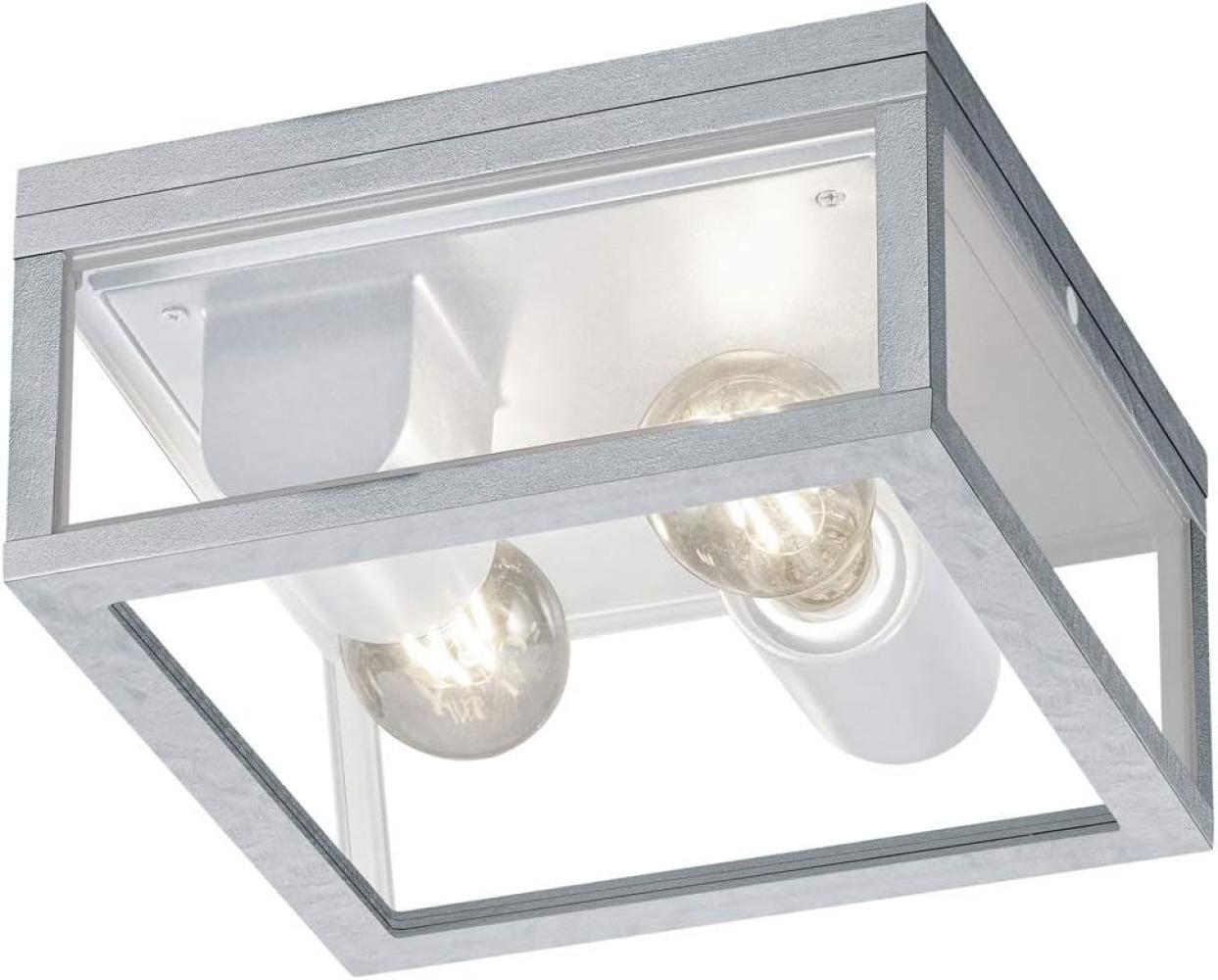2-flammige eckige LED Außendeckenleuchte in Silber Zinkfarben - Hausbeleuchtung Bild 1