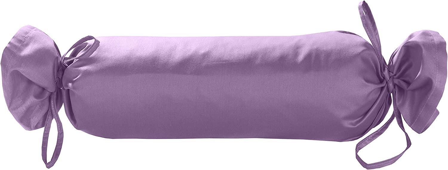 Mako Satin / Baumwollsatin Nackenrollen Bezug uni / einfarbig flieder rosa 15x40 cm mit Bändern Bild 1