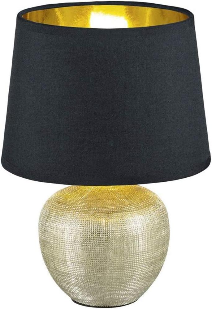 LED Tischleuchte Keramik mit Stoffschirm Schwarz innen Gold, Höhe 26cm Bild 1
