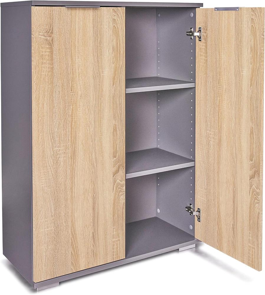 Mehrzweckschrank Allzweckschrank Kommode B 80,2cm x H 109,5 cm x T 35 cm Büromöbel Ordnerschrank Schrank Büroschrank Vorratsschrank Grau/Sonoma-Eiche Für Akten Büro Möbel Bild 1