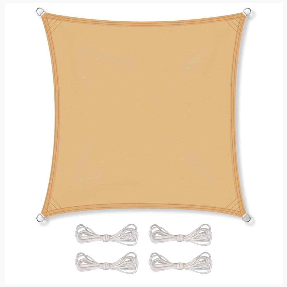 CelinaSun Sonnensegel inkl Befestigungsseile Premium PES Polyester wasserabweisend imprägniert Quadrat 2 x 2 m Sand beige Bild 1