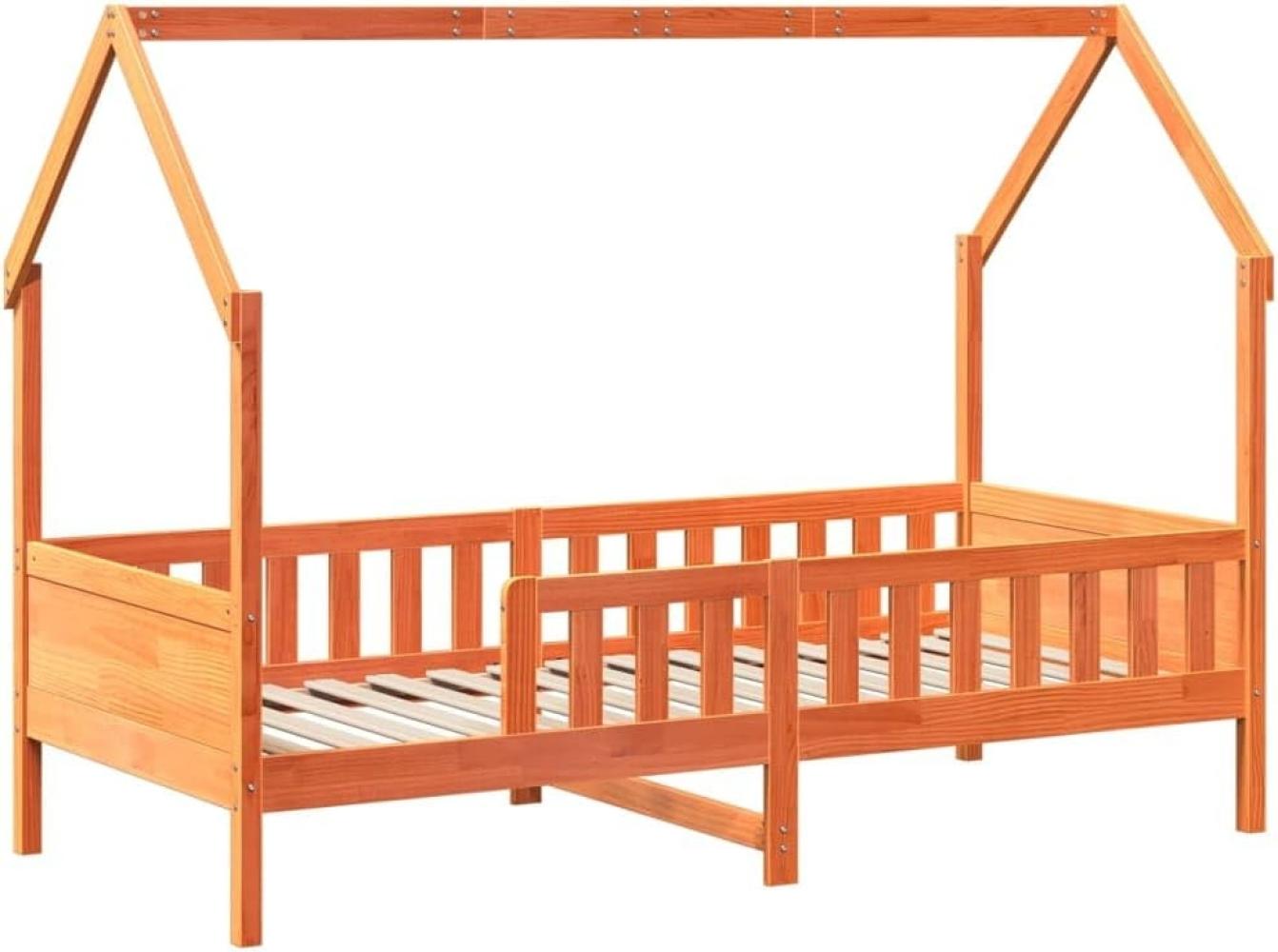 Kinderbett Hausbett Wachsbraun 90x190 cm Massivholz Kiefer 850709 Bild 1