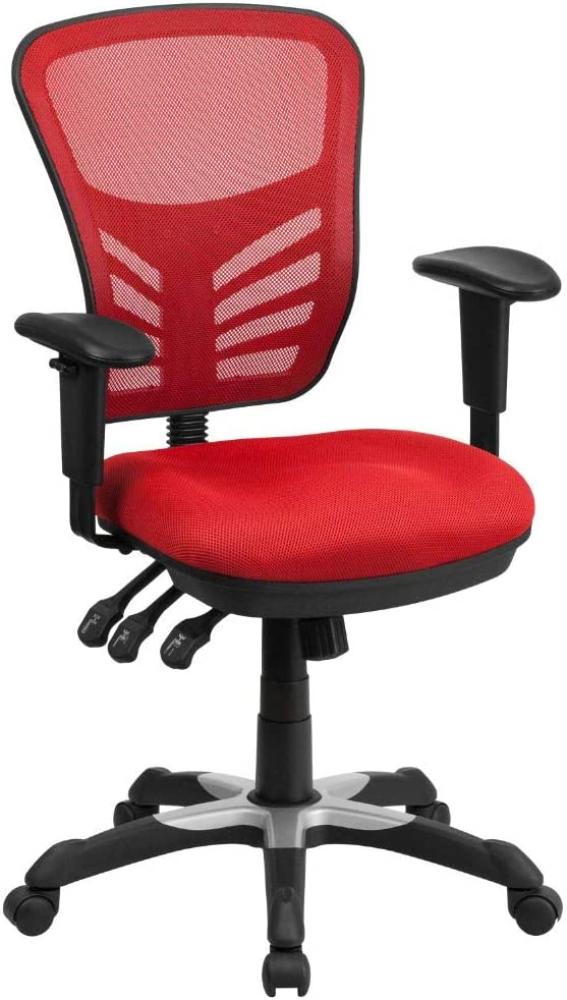 Flash Furniture Bürostuhl mit mittelhoher Rückenlehne – Ergonomischer Schreibtischstuhl mit verstellbaren Armlehnen und Netzstoff – Perfekt für Home Office oder Büro – Rot Bild 1