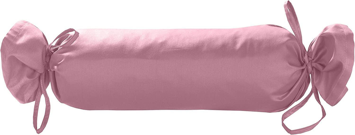 Mako Satin / Baumwollsatin Nackenrollen Bezug uni / einfarbig rosa 15x40 cm mit Bändern Bild 1