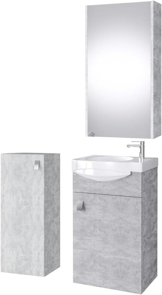 Planetmöbel Badset komplett aus Unterschrank 40cm mit Waschbecken, Spiegelschrank und 1x Midischrank in Beton, Komplettset für Badezimmer 4-teilig Bild 1