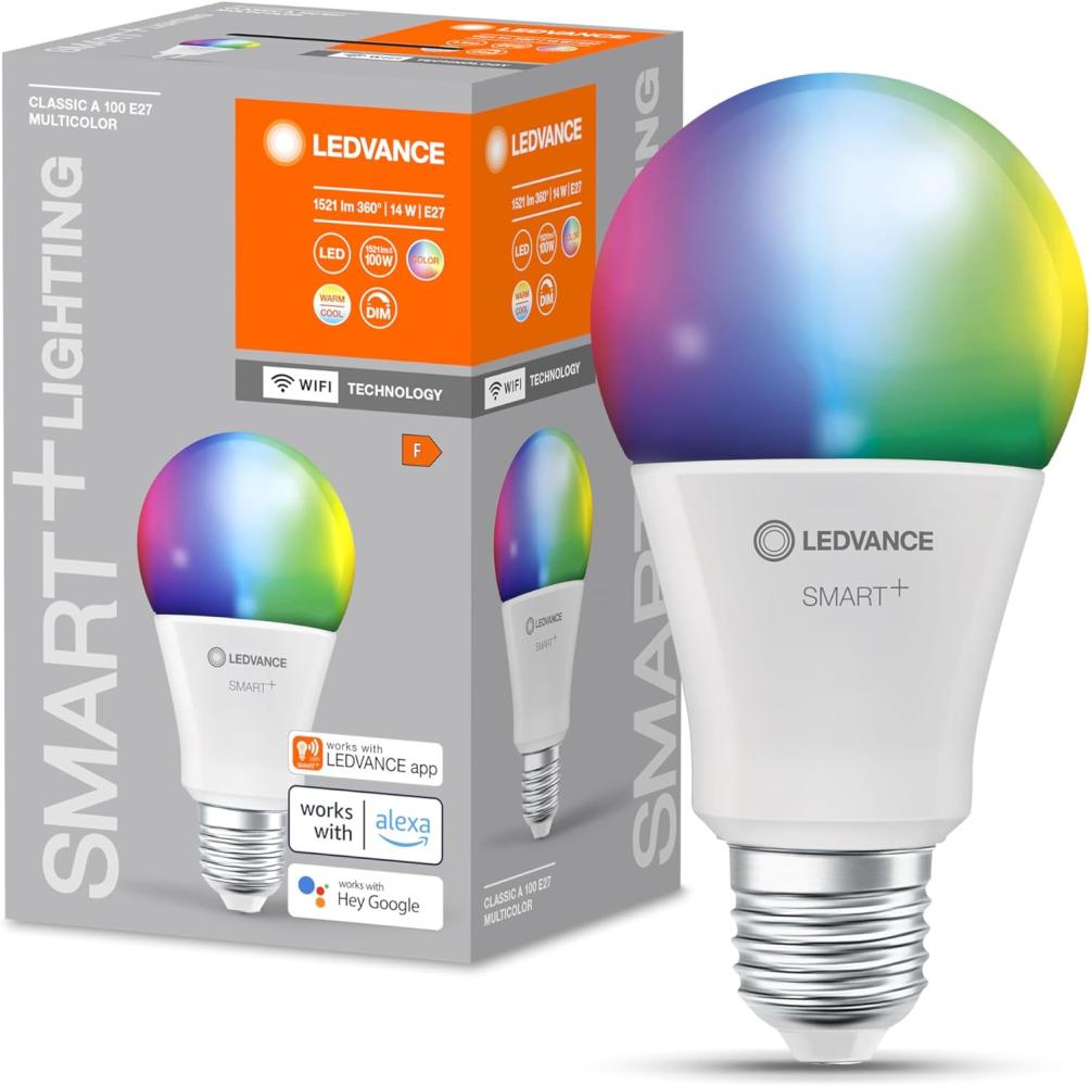 LEDVANCE E27 LED Lampe Wifi, Birnenform Leuchtmittel mit 14 W (1521Lumen) ersetzt 100 W Glühbirne, dimmbar, RGBW Lichtfarbe (2700-6500K), kompatibel mit Alexa, google oder App, Lampen im 1er-Pack Bild 1