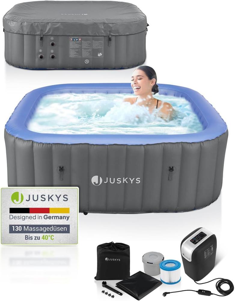 Juskys Whirlpool Palmira für bis zu 6 Personen - Outdoor Indoor Pool aufblasbar - 2 m Aussenwhirlpool - Spa Hot Tub eckig - Grau Bild 1