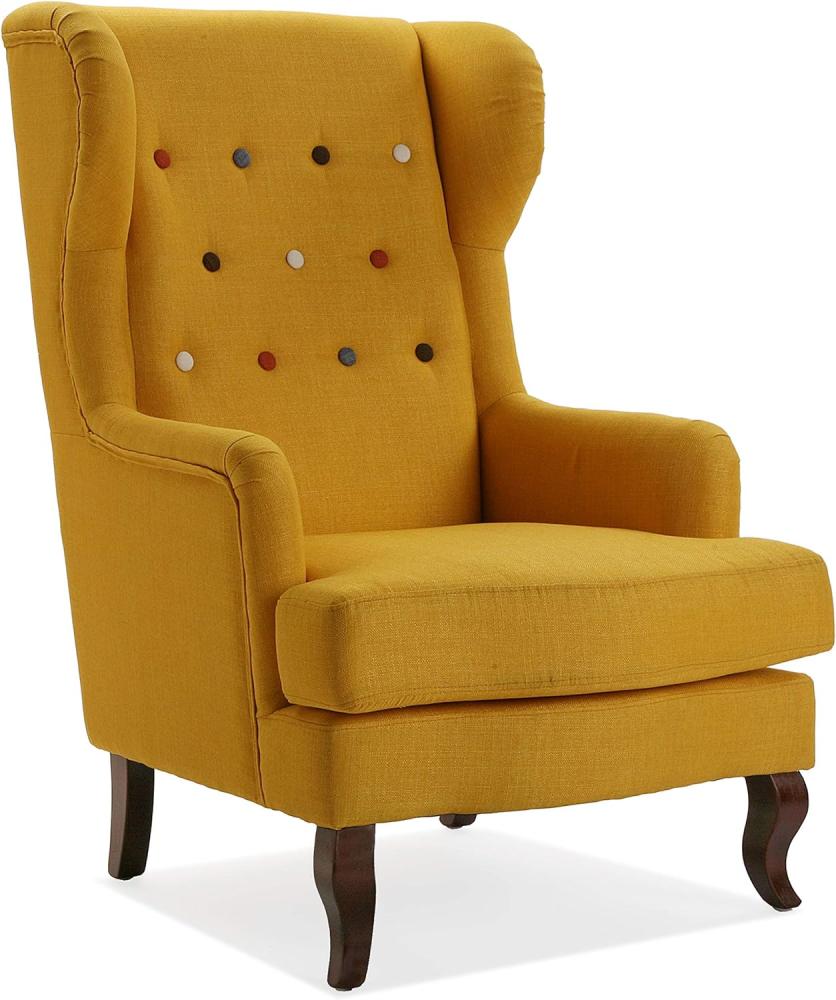 Versa Botones Sessel für Wohnzimmer, Schlafzimmer oder Esszimmer, bequemer und Anderer Sessel, mit Armlehnen, Maßnahmen (H x L x B) 103 x 62 x 68 cm, Baumwolle und Holz, Farbe: Gelb Bild 1