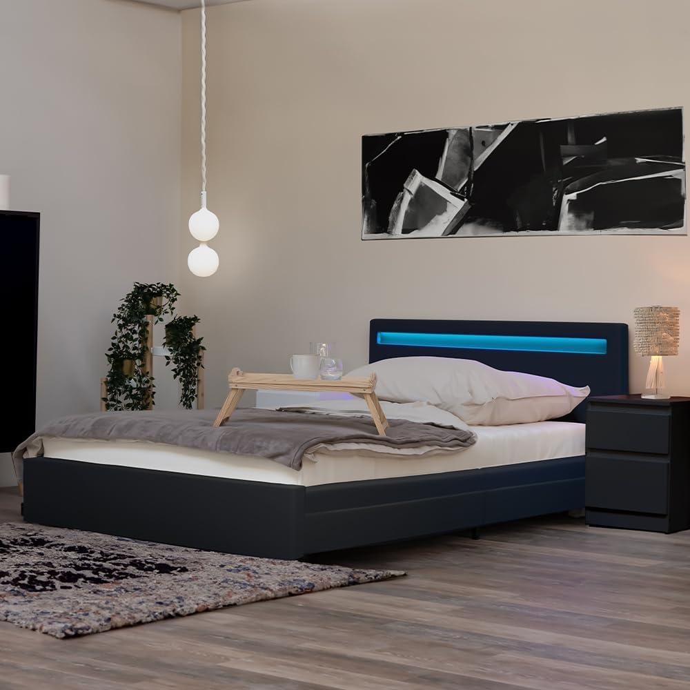 Home Deluxe - LED Bett NUBE - Dunkelgrau, 180 x 200 cm - inkl. Matratze, Lattenrost und Schubladen I Polsterbett Design Bett inkl. Beleuchtung Bild 1