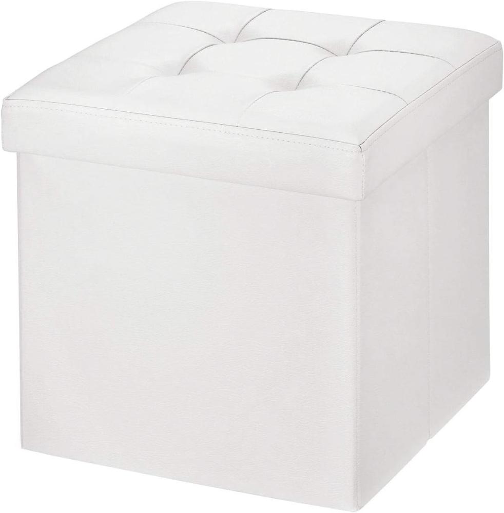 BRIAN & DANY Sitzhocker faltbar Sitzbank Kunstleder Aufbewahrungsbox mit Stauraum, Weiß, 38 x 38 x 38cm Bild 1