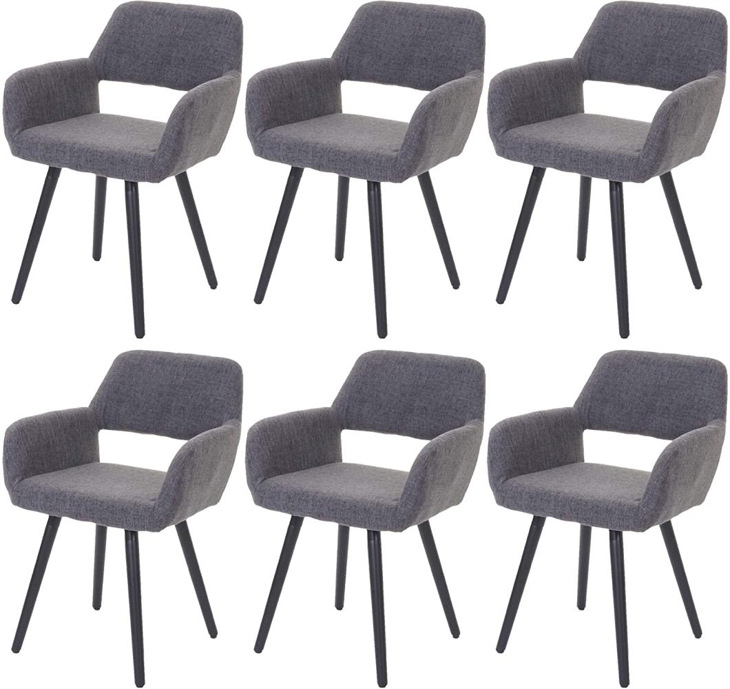 6er-Set Esszimmerstuhl HWC-A50 II, Stuhl Küchenstuhl, Retro 50er Jahre Design ~ Textil, grau, dunkle Beine Bild 1