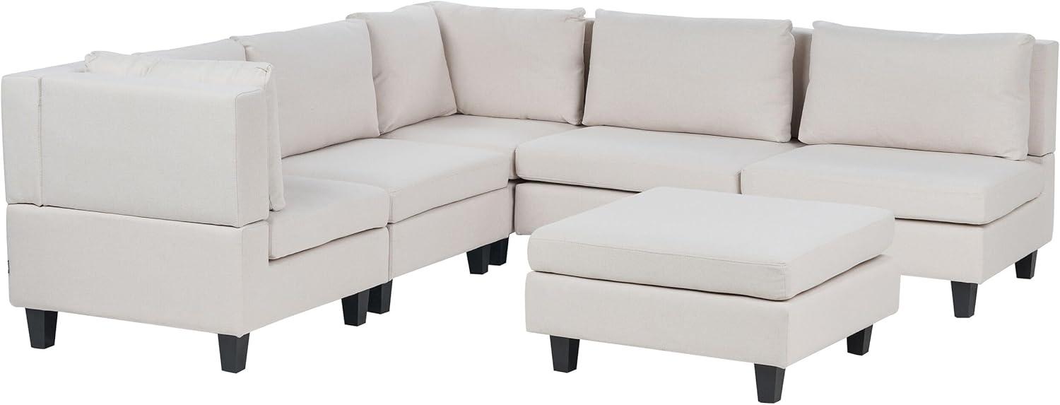 5-Sitzer Ecksofa Leinenoptik hellbeige rechtsseitig mit Ottomane UNSTAD Bild 1