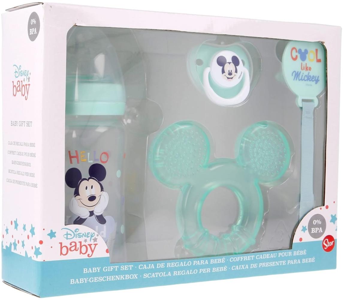 Disney Baby Mickey / Minnie Set mit Schnuller, Befestigung, Beißring & Flasche Mickey Mouse Bild 1