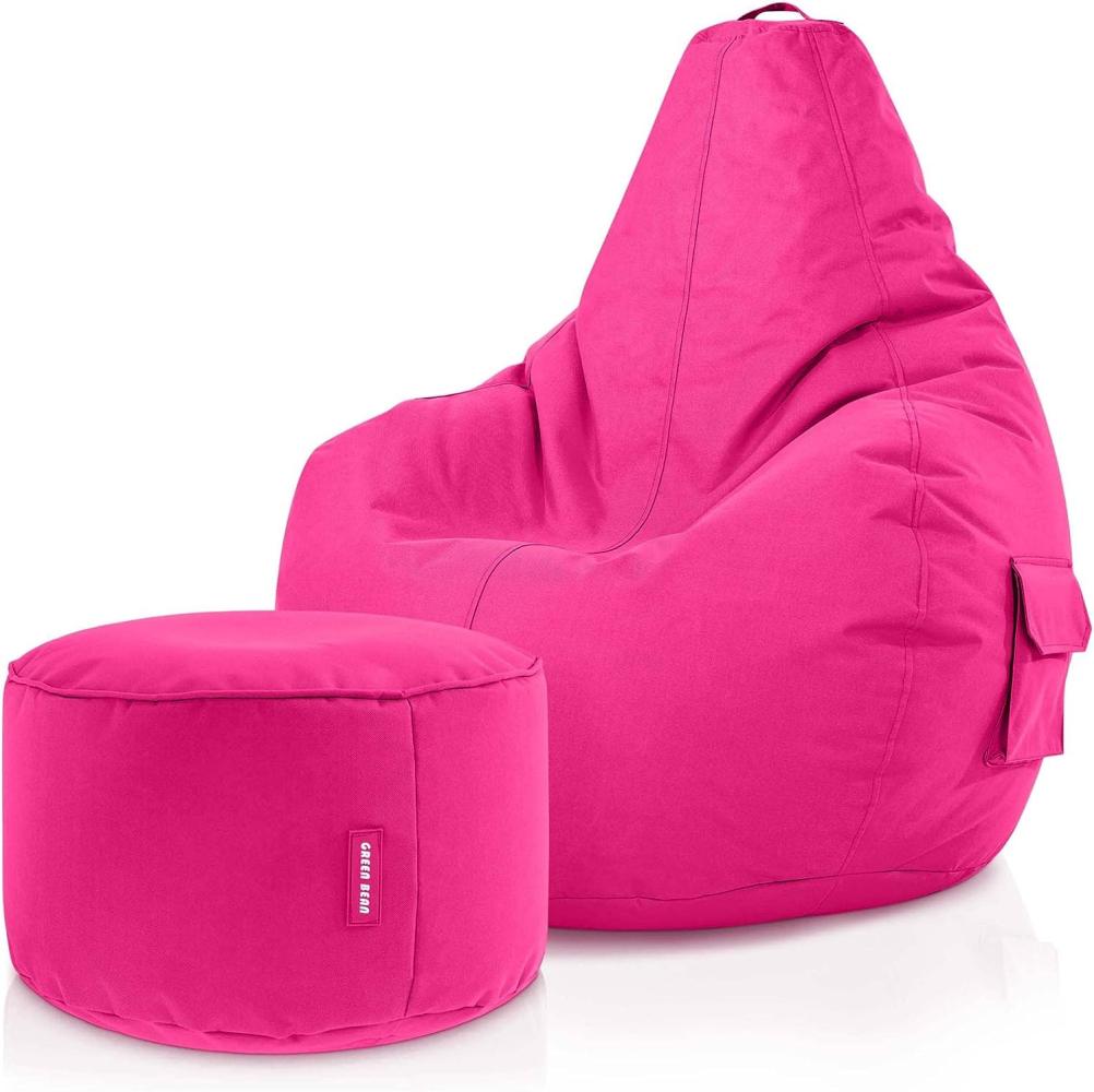 Green Bean© Sitzsack mit Rückenlehne + Hocker "Cozy+Stay" 80x70x90cm - Gaming Chair mit 230L Füllung - Bean Bag Lounge Chair Sitzhocker Pink Bild 1