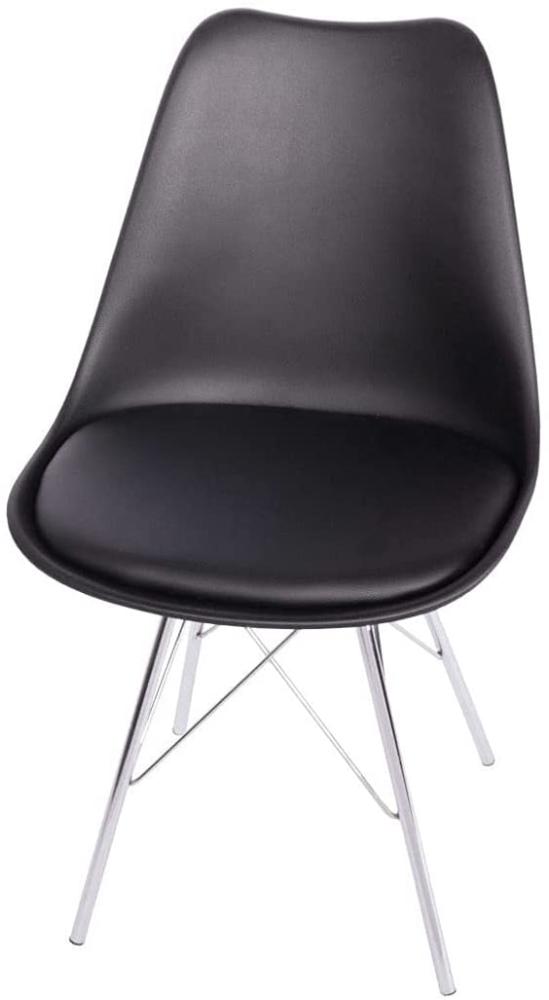 SAM Schalenstuhl Lerche, Sitzschale schwarz, integriertes Kunstleder-Sitzkissen, Stuhl mit Metallfüßen in Chrom, Esszimmerstuhl im skandinavischen Stil Bild 1