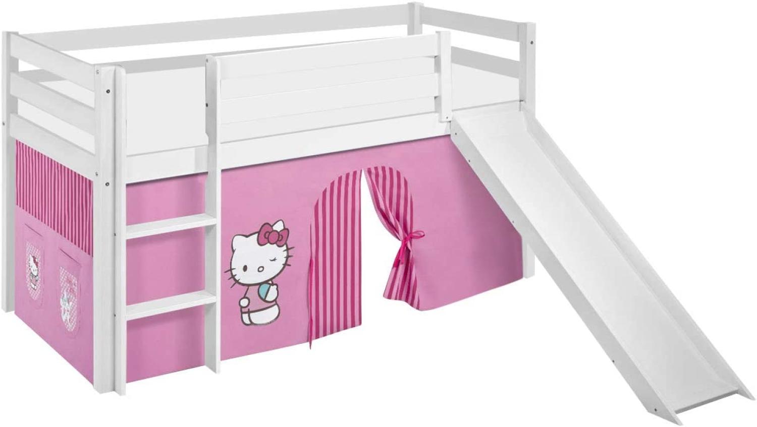 Lilokids 'Jelle' Spielbett 90 x 200 cm, Hello Kitty Rosa, Kiefer massiv, mit Rutsche und Vorhang Bild 1
