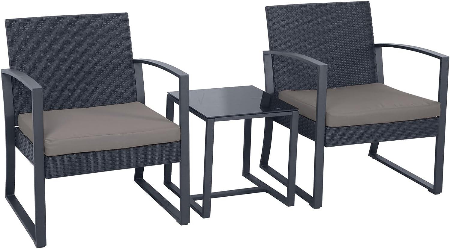 SVITA LOIS Poly Rattan Sitzgruppe Gartenmöbel Garnitur Tisch Sessel Set Schwarz Bild 1