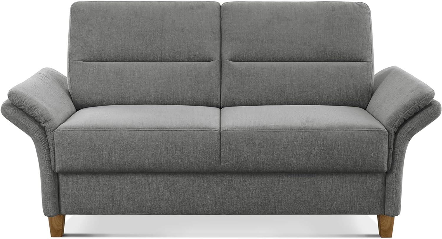 CAVADORE 2er Sofa Wyk / 2-Sitzer-Couch im Landhausstil mit Federkern + Holzfüßen / 166 x 90 x 89 / Chenille, Grau Bild 1