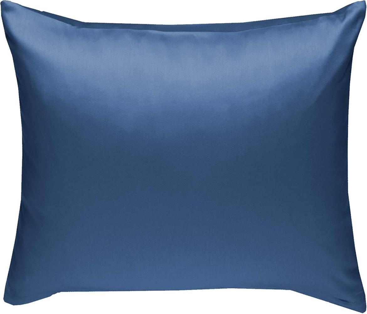 Bettwaesche-mit-Stil Mako-Satin / Baumwollsatin Bettwäsche uni / einfarbig Jeans Blau Kissenbezug 50x50 cm Bild 1