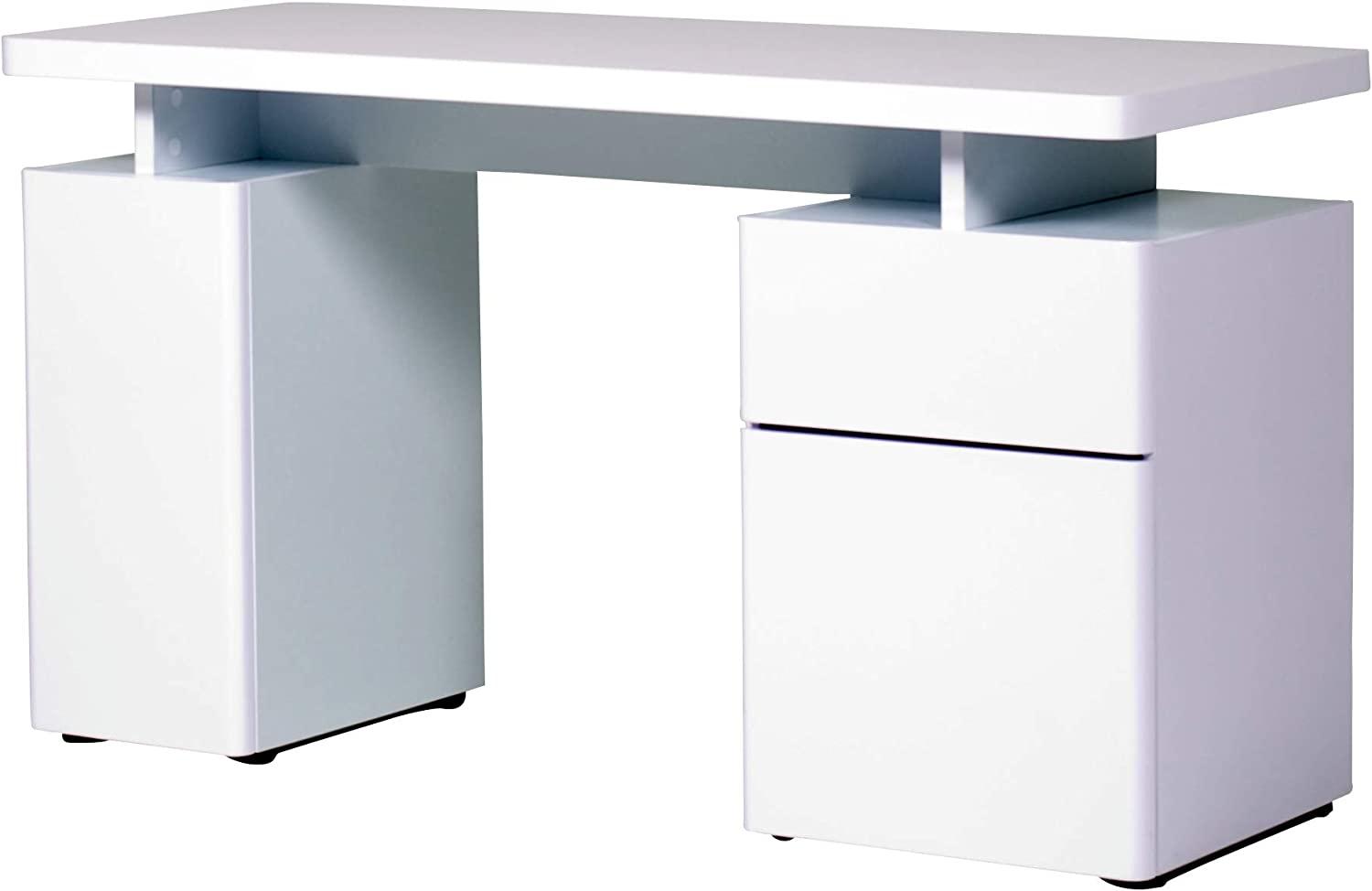 Amazon Marke - Movian Sava - Schreibtisch mit 1 Schublade und 2 Türen, 140 x 55 x 76 cm, Hochglanz Weiß Bild 1