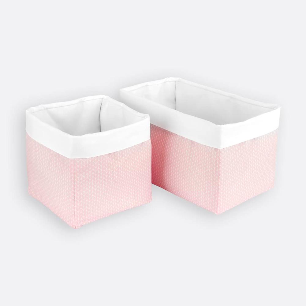 KraftKids Stoff-Körbchen in kleine Blätter rosa auf Weiß, Aufbewahrungskorb für Kinderzimmer, Aufbewahrungsbox fürs Bad, Größe 20 x 33 x 20 cm Bild 1