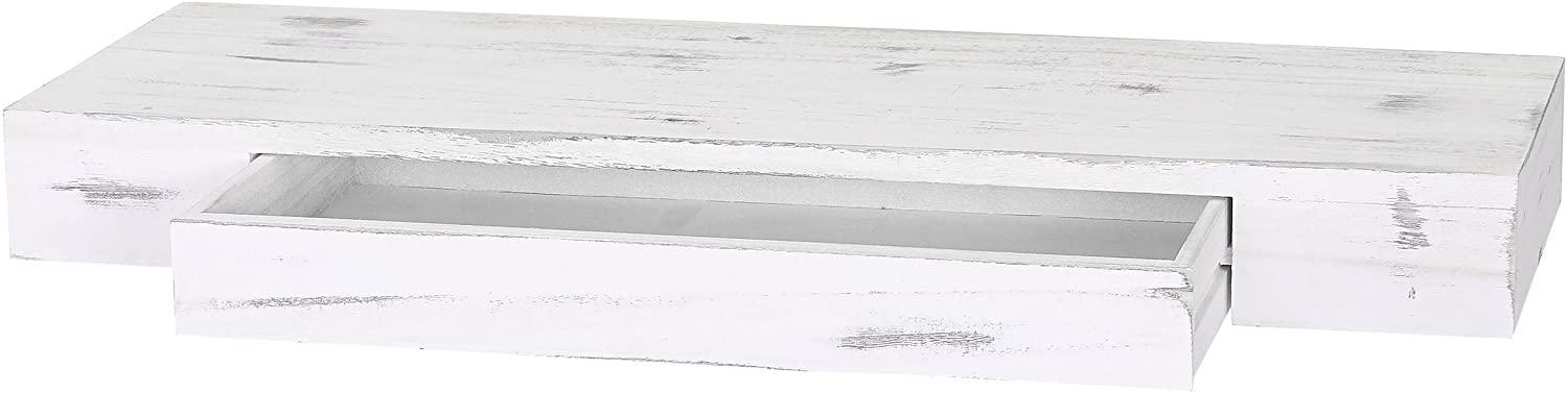 Wandregal Oise, Hängeregal Regal, 80cm Schublade ~ weiß, shabby Bild 1