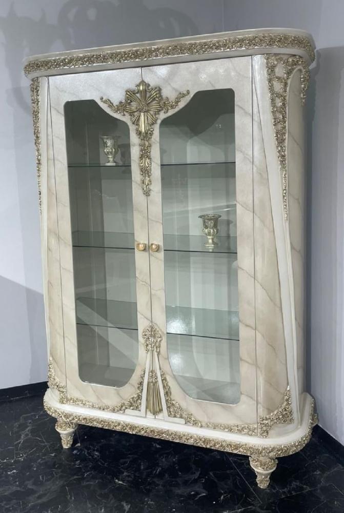 Casa Padrino Luxus Barock Vitrine Beige / Grau / Gold - Prunkvoller Massivholz Vitrinenschrank mit 2 Glastüren - Luxus Möbel im Barockstil - Barock Möbel - Edel & Prunkvoll Bild 1