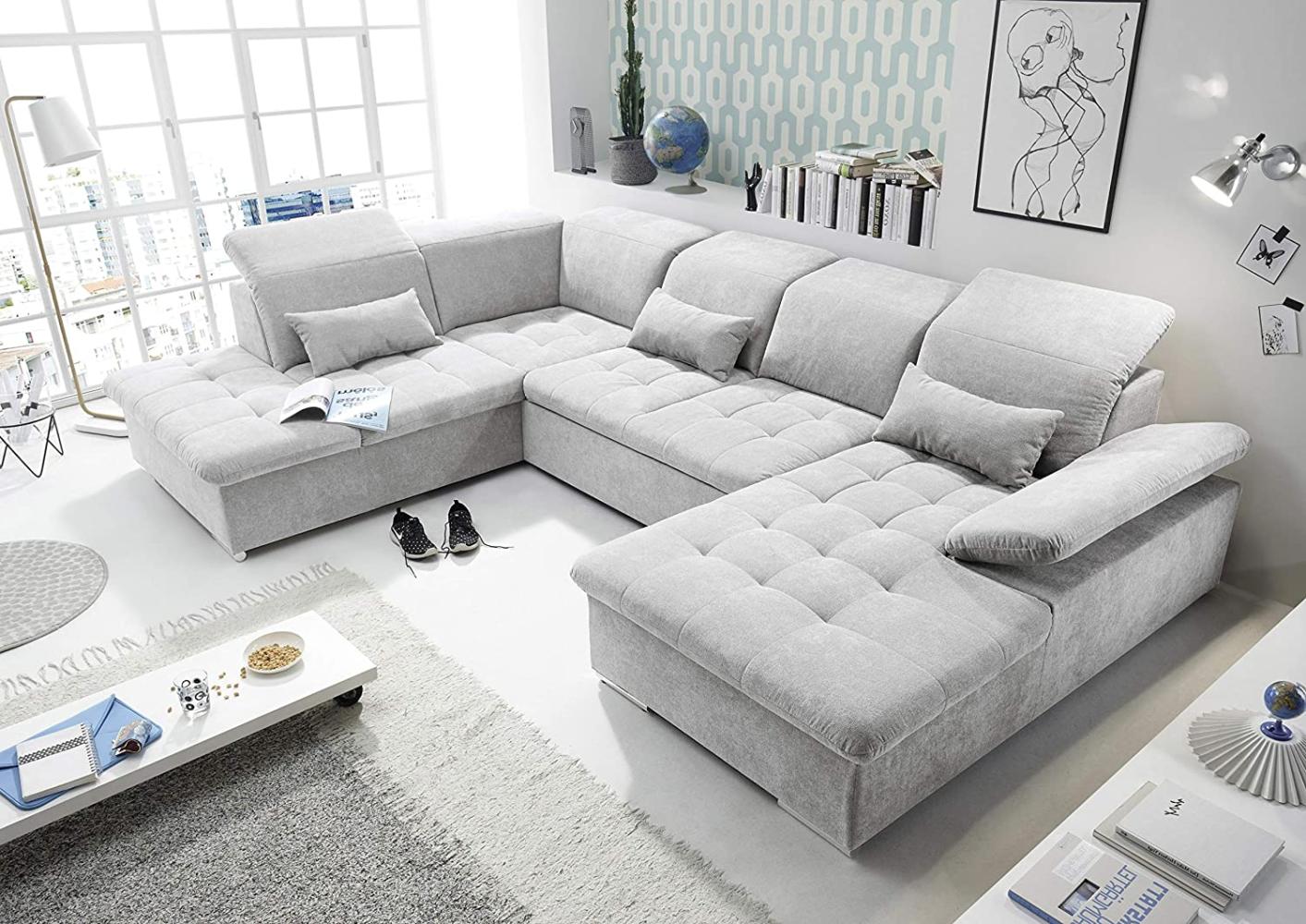 Couch WAYNE L Sofa Schlafcouch Wohnlandschaft Schlaffunktion hellgrau U-Form links Bild 1