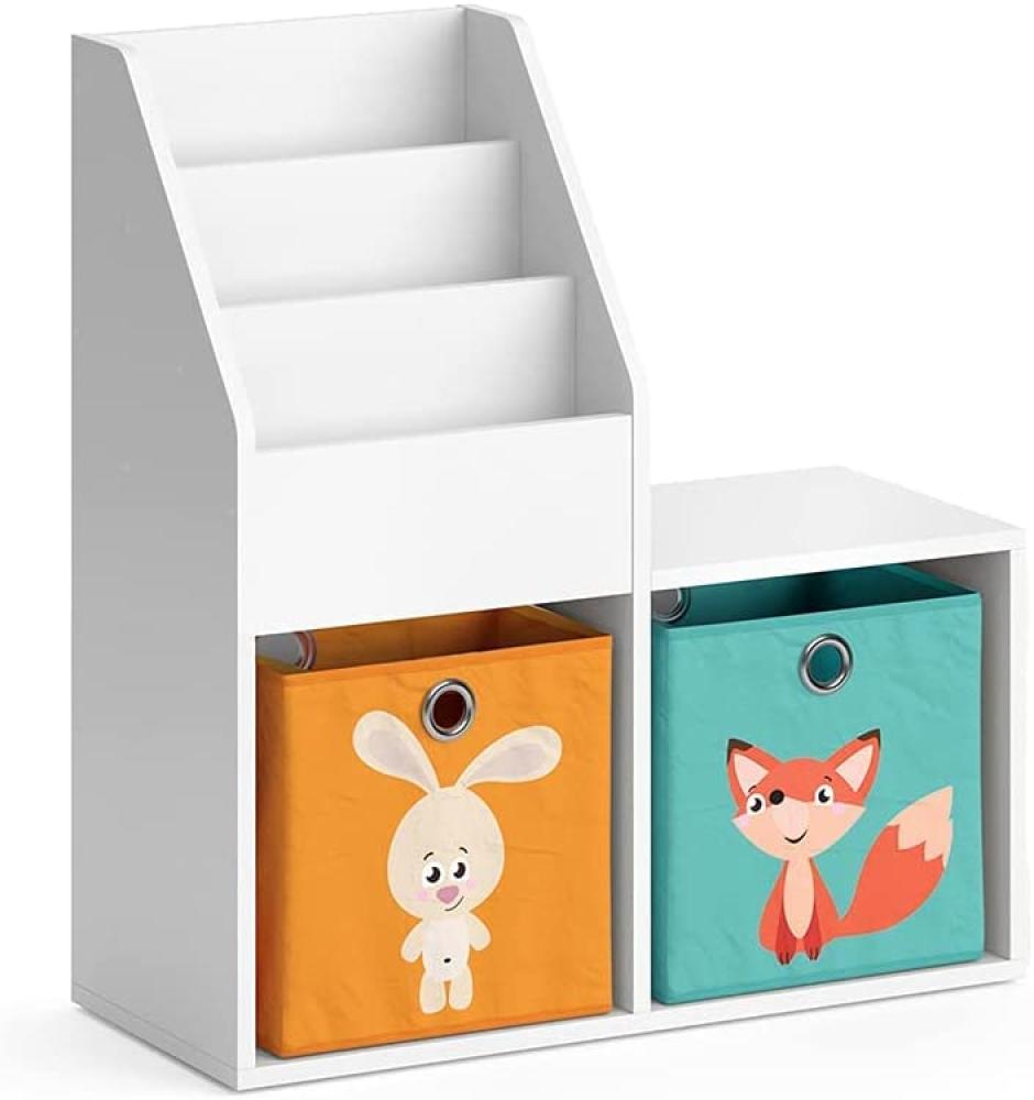 Vicco 'LUIGI' Kinderregal, weiß, mit Sitzbank, 3 Fächern für Bücher und 2 Fächern für Faltboxen, inkl. 2 Faltboxen (Hase + Katze / Nilpferd + Fuchs) Bild 1