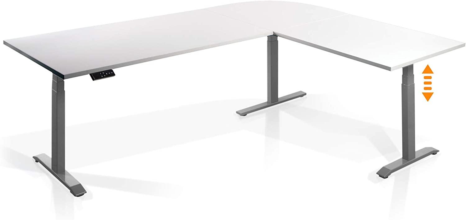 Möbel-Eins OFFICE ONE elektrisch höhenverstellbarer Eckschreibtisch mit Memory-Funktion, Dekorspanplatte grau weiß Bild 1
