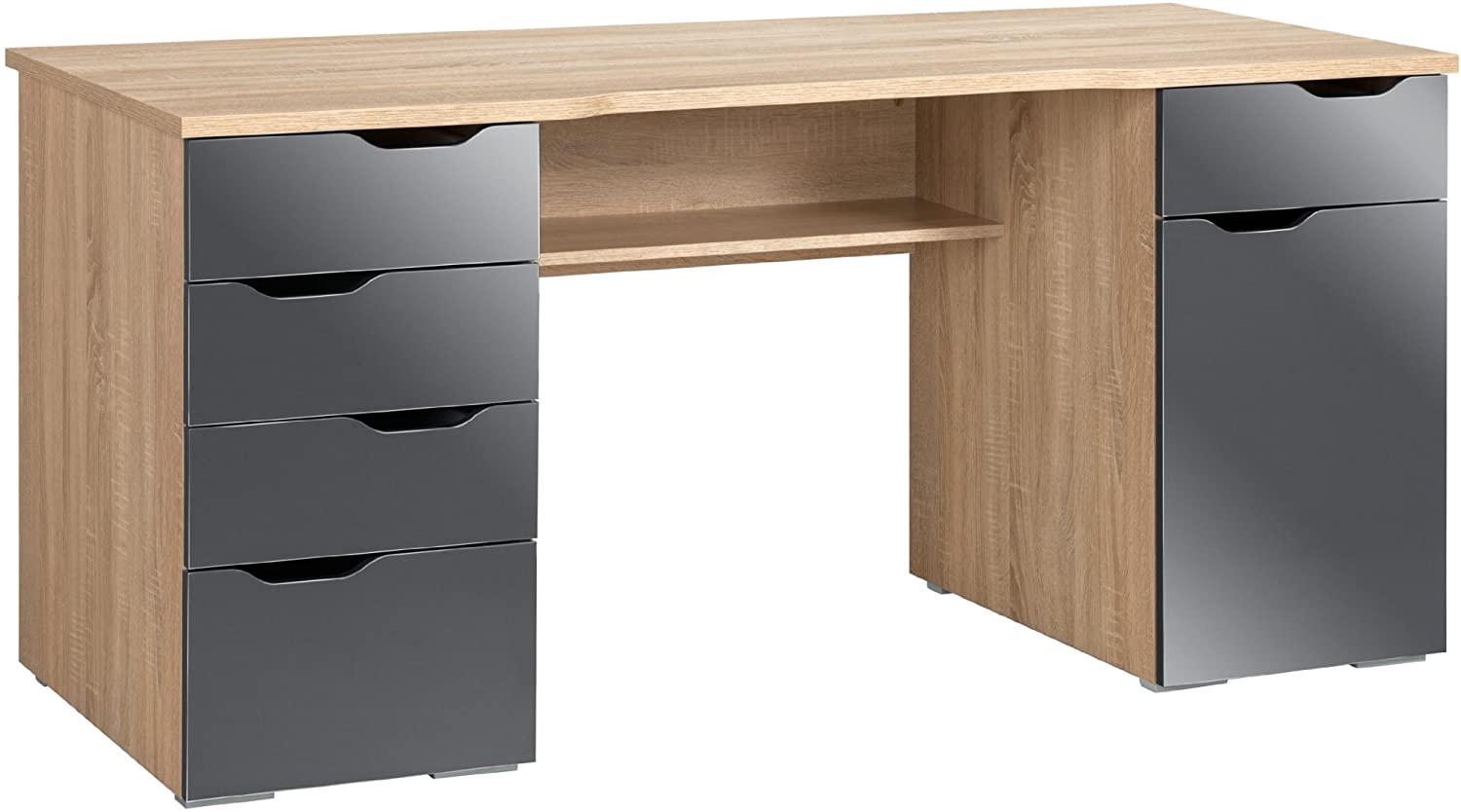 Schreibtisch mit Schubladen, natur/ grau, 160 x 74,5 x 67 cm Bild 1