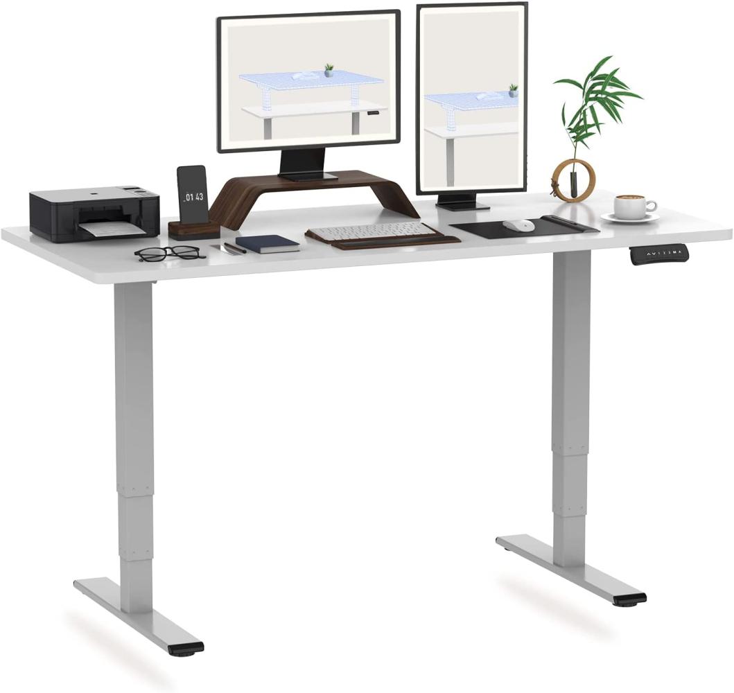 Höhenverstellbarer Schreibtisch 160 x 80 cm - 3-Fach-Teleskop - Schreibtisch mit Memory-Steuerung und Softstart/-Stop - Schreibtisch Höhenverstellbar von Flexispot (Weiß, Gestell Grau) Bild 1