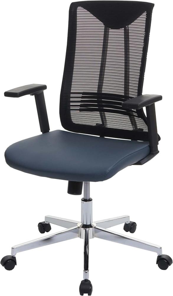 Bürostuhl HWC-J53, Drehstuhl Schreibtischstuhl, ergonomisch Kunstleder ~ blau-grau Bild 1