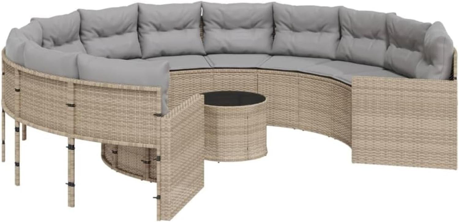 Gartensofa mit Tisch und Kissen Rund Beige Poly-Rattan 3318537 Bild 1