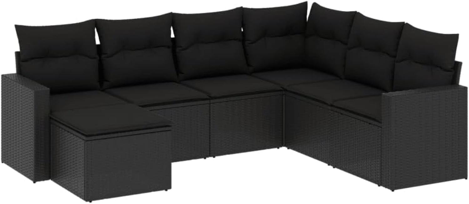 vidaXL 7-tlg. Garten-Sofagarnitur mit Kissen Schwarz Poly Rattan Bild 1