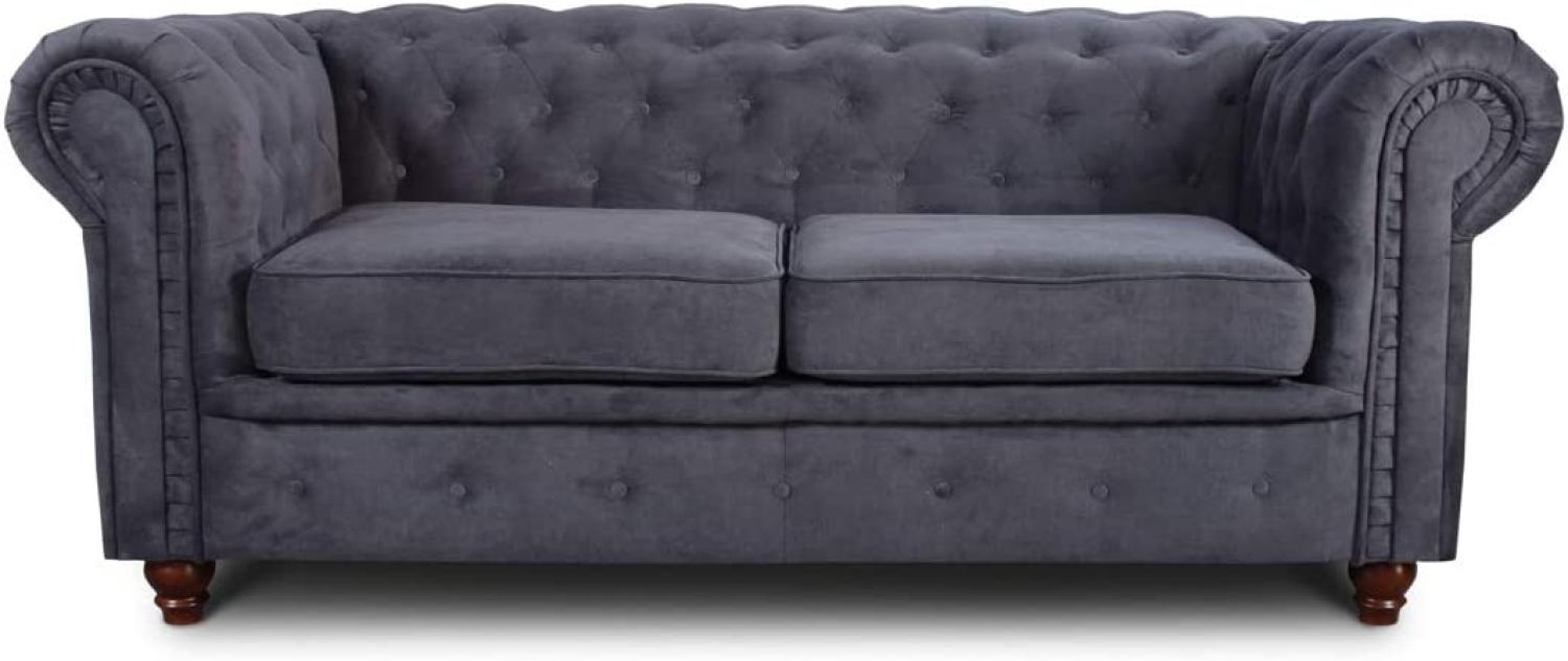 Sofa Chesterfield Asti 2-Sitzer, Couchgarnitur 2-er, Sofagarnitur, Couch mit Holzfüße, Polstersofa - Glamour Design (Graphit (Capri 16)) Bild 1